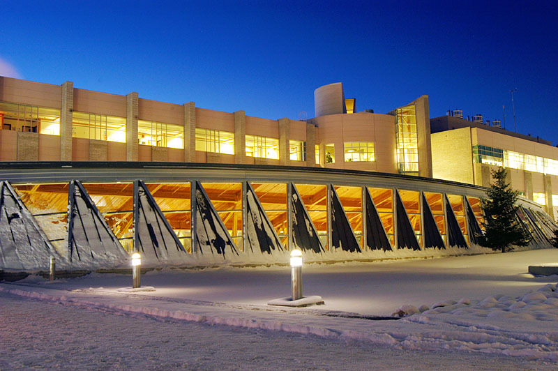 UNBC aglow at dusk